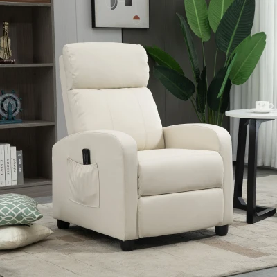 HOMCOM Sillón de Masaje Reclinable con Mando a Distancia Bolsillo Lateral y Temporizador Tapizado en PU 68x88x98 cm Crema