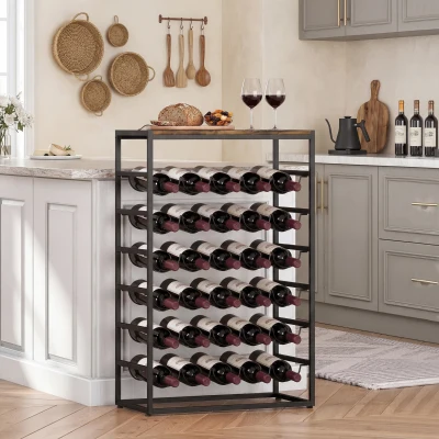 HOMCOM Botellero para 30 Botellas de 6 Niveles con Encimera de Efecto Madera Estilo Industrial 59x30x88,5 cm Marrón Rústico