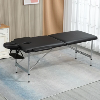 HOMCOM Camilla de Masaje Plegable con Altura Ajustable en 7 Posiciones Reposacabezas y Apoyabrazos 185x70x58-82 cm Negro