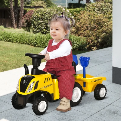 HOMCOM Ride-On Tractor Toddler Slider with Horn Yellow