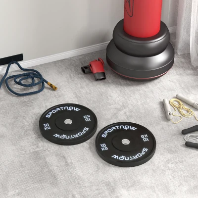 SPORTNOW Discos Pesas Olímpicos 2x10 kg Agujero Ø50 mm de Goma para Barras y Mancuernas para Casa y Gimnasio Negro