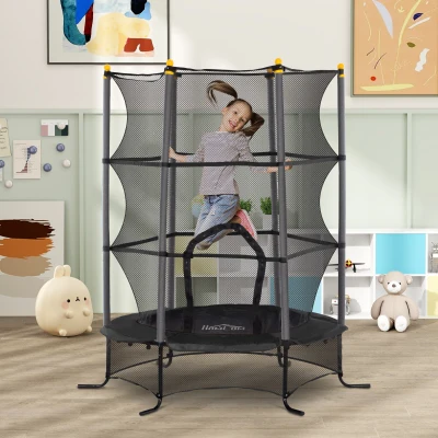 HOMCOM Trampolino Elastico Bambini 3-10 Anni Ø1.6m con Rete Nero