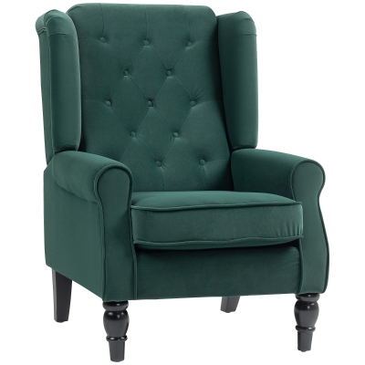HOMCOM Wingback Accent Chair Tufted Upholstered Green