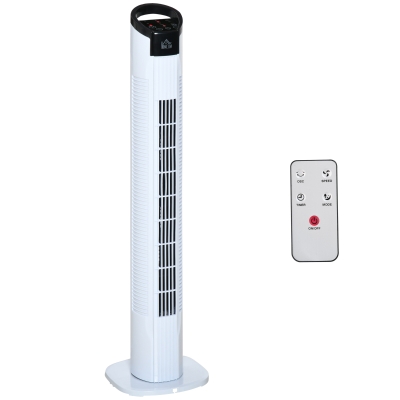HOMCOM Ventilador de Torre 50W con Mando a Distancia 3 Velocidades Pantalla Temporizador y Oscilante 70° Ø20x78,5 cm Blanco