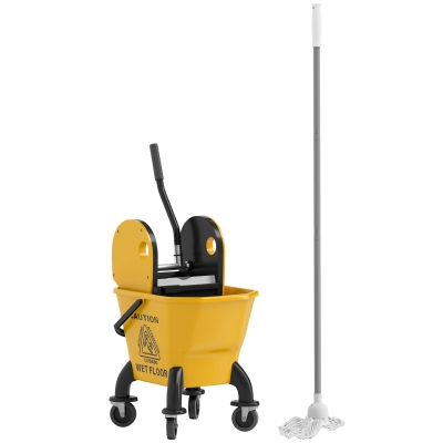 HOMCOM Cubo de Fregona con Ruedas y Escurridor Desmontable de Prensa Capacidad 26L Incluye Fregona y Asa Amarillo