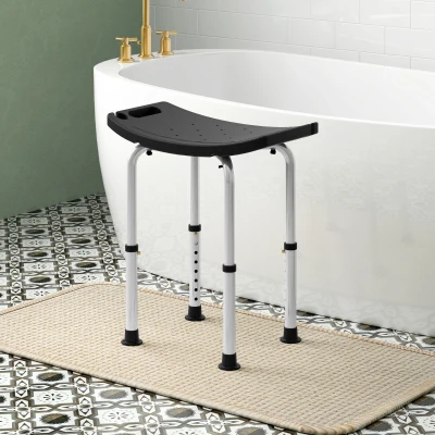 HOMCOM Taburete de Ducha Silla Ducha Personas Mayores con Altura Regulable de Aluminio Antideslizante Carga 135 kg Negro