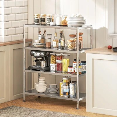 HOMCOM 4-Tier Bakers Rack Stainless Steel Kitchen Silver