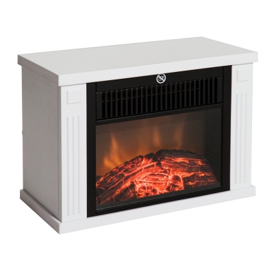 HOMCOM Chimenea Eléctrica 600/1200W Chimenea Decorativa de Mesa Chimenea Portátil con Efecto Llama Realista Protección Contra Sobrecalentamiento para 10-15 m² 34x17x25 cm Blanco