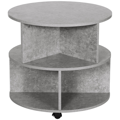 HOMCOM Round Coffee Table Rolling 3-Tier Cement Colour