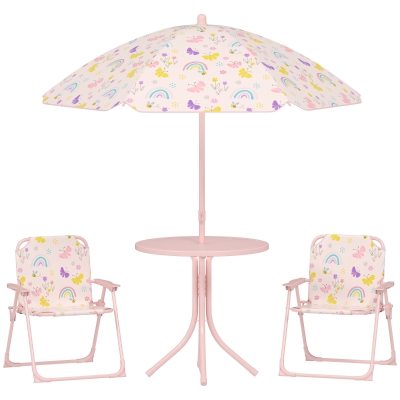 AIYAPLAY Set da Giardino Tavolo, 2 Sedie e Ombrellone Bimbi Rosa