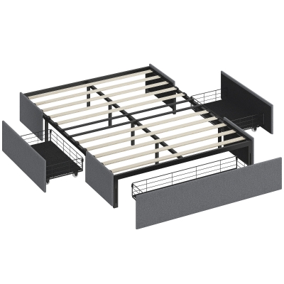 HOMCOM Lit Coffre 140x190cm Rembourré 3 Tiroirs Gris