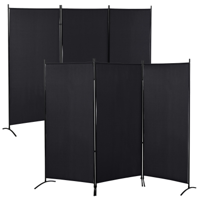 HOMCOM Lot de 2 Paravents 3 Panneaux Métal Polyester Noir