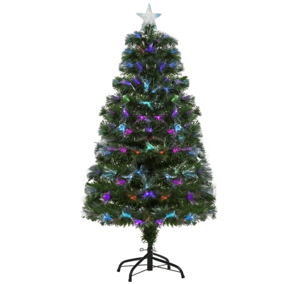 HOMCOM Sapin de Noël 120cm Fibre Optique LED Vert Lumineux