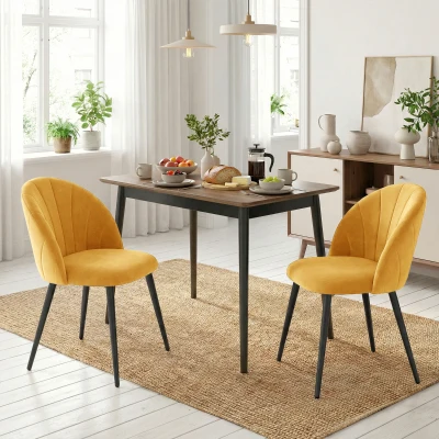 HOMCOM Set 2 Sedie da Pranzo in Velluto Giallo
