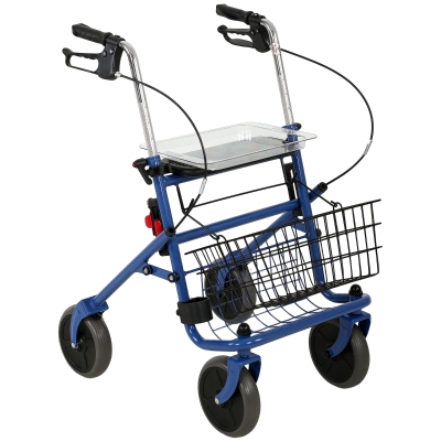 HOMCOM Déambulateur 4 Roues Siège Freins Panier Bleu Réglable