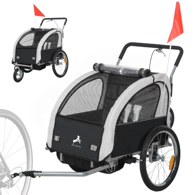 HOMCOM Remorque Vélo Enfant 2en1 Ceinture 5 Points Noir