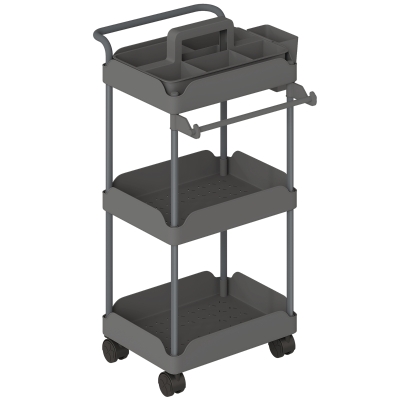 HOMCOM Carrito Auxiliar con Ruedas de 3 Niveles Carrito de Cocina con Cestas Extraíbles y Soporte para Toallas Gris