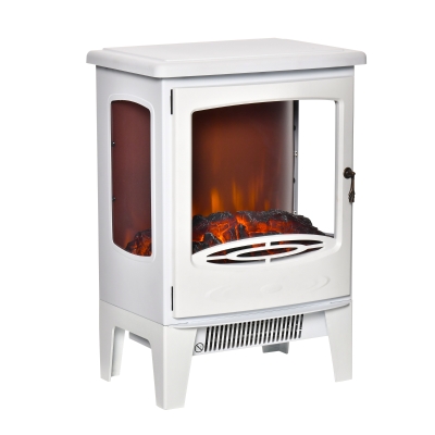 HOMCOM Chimenea Eléctrica 900W/1800W con Efecto de Llama Temperatura Ajustable y Protección Sobrecalentamiento Blanco