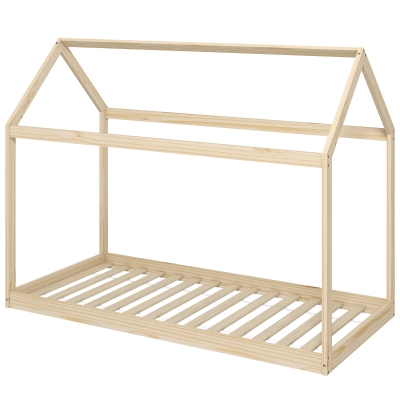 HOMCOM Wooden Single Bed Frame Pine 90x190cm Natural