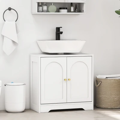 HOMCOM Mobile Sotto Lavabo a 2 Ante con Ripiano Regolabile Bianco