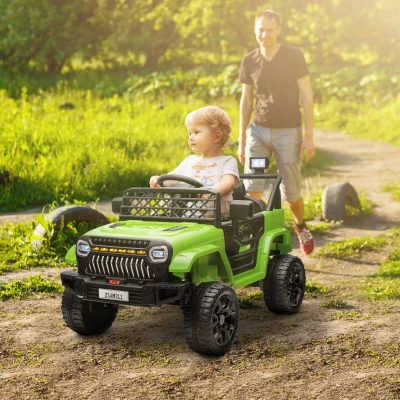 AIYAPLAY Coche Eléctrico para Niños con Batería 12V Mando a Distancia Velocidad Ajustable USB Faros Bocina Verde