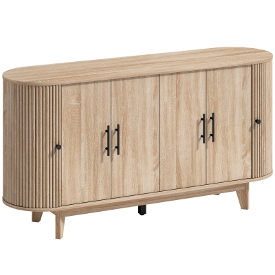 HOMCOM Buffet Ovale 4 Portes 2 Étagères Chêne 147x40x76cm
