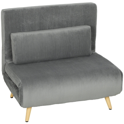 HOMCOM Slaapfauteuil 3-in-1, uitschuifbare fauteuil in cord met slaapfunctie verstelbare rugleuning, kussen donkergrijs