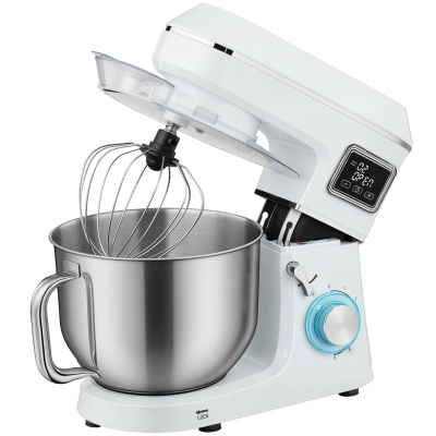 HOMCOM Batidora Amasadora 6L 1400W con Cabezal Inclinable 6 Velocidades Función de Fermentación Pantalla LED Blanco