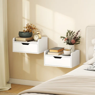 HOMCOM Wall-Mounted Bedside Tables with Drawer White