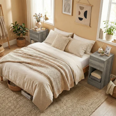 HOMCOM Modern Storage Bedside Tables Set of 2 Grey