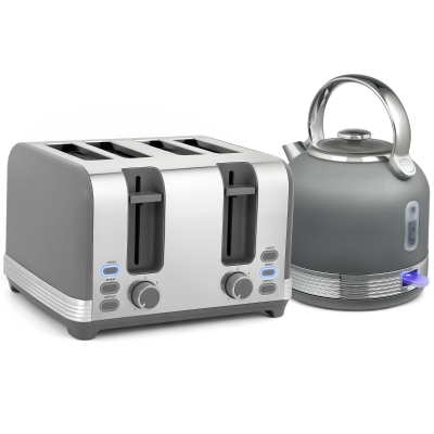 HOMCOM Kettle & 4-Slice Toaster Set Stainless Steel 1.7L Grey