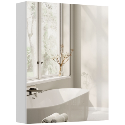 HOMCOM Wall-Mount Mirror Cabinet White 60x15x75cm