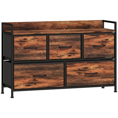 HOMCOM Commode 5 Tiroirs Tissu Brun Rustique Cadre Acier