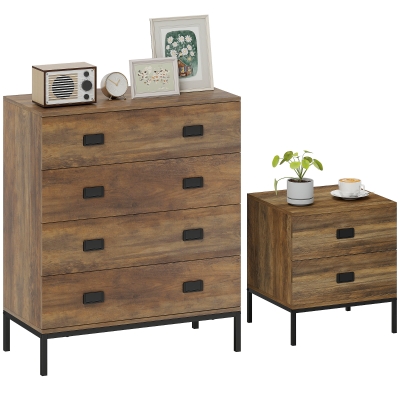 HOMCOM Chest of Drawers Bedside Table Set with Drawers Coffee