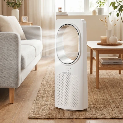HOMCOM Ventilador de Torre sin Aspas con Mando a Distancia Oscilación 45° 3 Velocidades 3 Modos Temporizador 15H Blanco