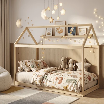 HOMCOM Wooden Single Bed Frame Pine 90x190cm Natural