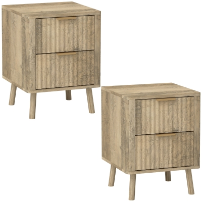 HOMCOM Lot de 2 Tables de Chevet Chêne avec Tiroirs Cannelés