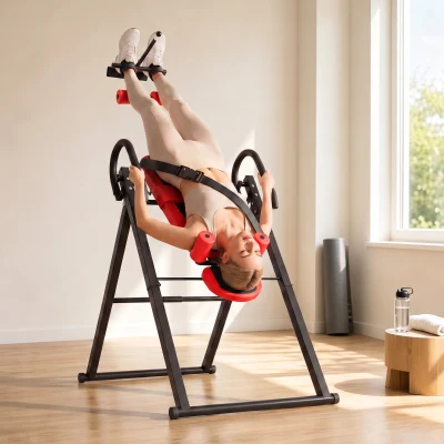 SPORTNOW Tabla de Inversión Plegable con Ángulos 20°/40°/60° y 0-90° 13 Ajustes para 130-190 cm Soporte Lumbar Cinturón