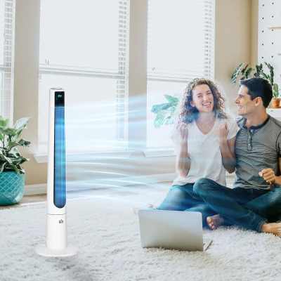 HOMCOM Ventilador de Torre Silencioso 50W con Control Remoto 3 Velocidades 3 Modos Temporizador 12H Oscilación 40° Blanco