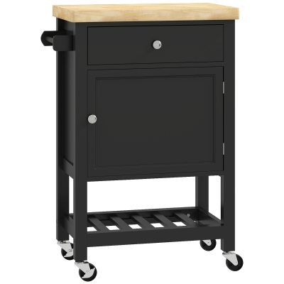 HOMCOM Chariot Cuisine Roulettes Bois Noir 63,5x40x90 cm