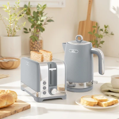HOMCOM Kettle and Toaster Set Textured Grey