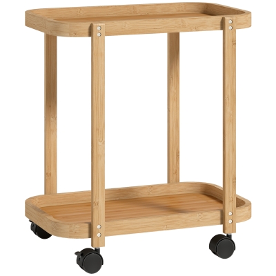 HOMCOM Carrito de Cocina de Bambú de 2 Niveles Carrito Auxiliar para Cocina con Ruedas 2 Estantes 54x36,5x60 cm Natural