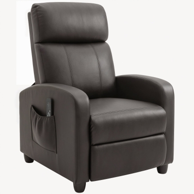 HOMCOM Recliner Armchair, Massage Faux Leather Push Back Reclining Chair with Adjustable Leg Rest, Side Pocket, for Home Living Room Theatre, Brown