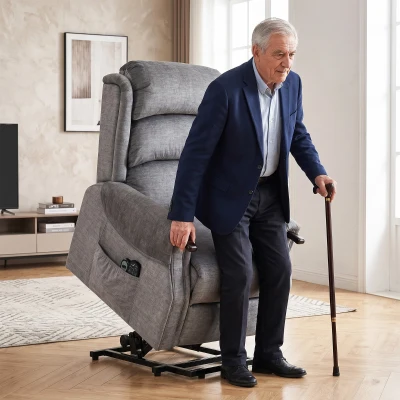 HOMCOM Power Lift Recliner Massage Heat Wood Grip Light Grey