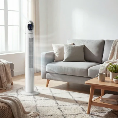 HOMCOM Ventilateur Colonne 3 Vitesses Minuterie 24H LED Blanc