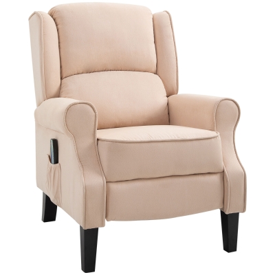 HOMCOM Sillón de Masaje Reclinable con Mando a Distancia 2 Zonas de Masaje y Tapizado en Tejido de Ante 78x83x101 cm Crema