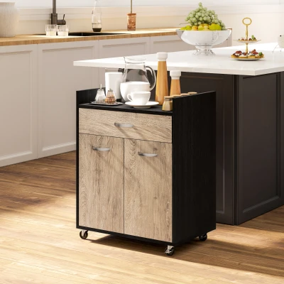 HOMCOM Chariot Cuisine Bois Noir avec Tiroir et Armoire