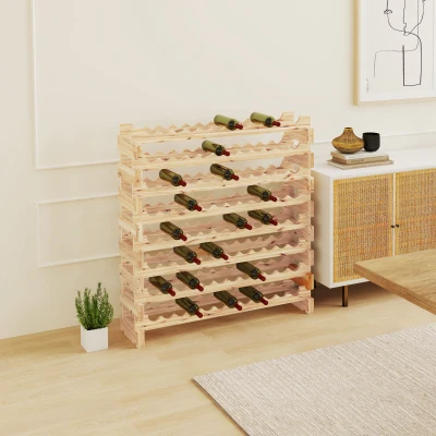HOMCOM Botellero de Madera de 8 Niveles 96 Botellas Carga 100 kg para Cocina Bar 114x28x113,5 cm Madera Natural