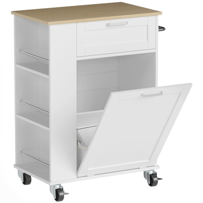 HOMCOM Kitchen Trolley 2-Drawer Storage Tilt-Out Cabinet White