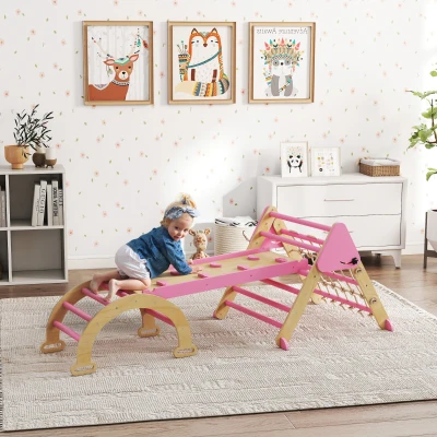 AIYAPLAY Triangle Escalade Enfants 8 en 1 Bois Rose